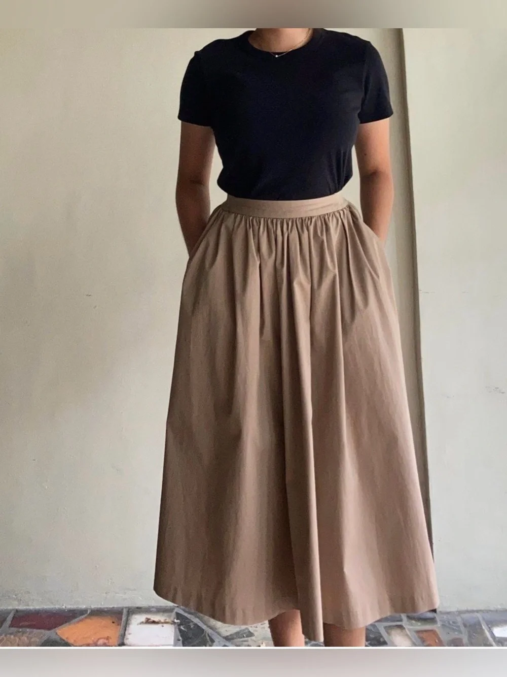 Uniqlo Tan Volume Gathered Waist Maxi Skirt L
